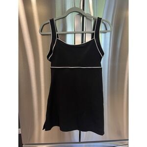 Speedo Women's Swim Dress One Piece Black White Trim Size 10 Skirted Swimsuit